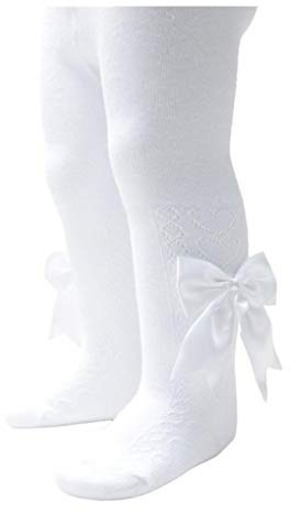 Collant morbidi al tatto per neonate in stile spagnolo con fiocchi in cotone ricco, bianco, 3-6 Months