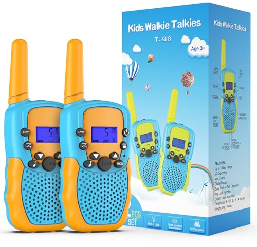 Kearui Jouet Garcon 3-12 Ans, Talkies Walkies Enfants Radio à 2 Voies avec 8 Canaux, Lampe de Poche LCD Rétro-éclairée, Gamme de 3 Miles pour Aventures Extérieures, Camping, Randonnée (Orange)