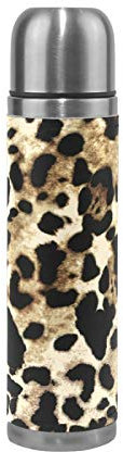 Linomo Thermosflasche Leopard Druck Edelstahl Wasserflasche,Isoliert Auslaufsicher, Doppelwandig Vakuumflasche für Sport Reise Camping Büro 500 ml