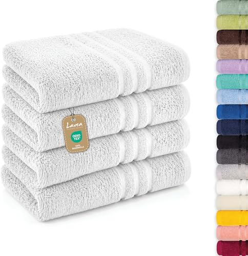 Lavea® 4er Set Handtücher 50x100 cm, Elena Frottiererie, 100% Baumwolle, Saugstark & Weich, Handtücher Set, Waschbar, Trocknergeeignet, Gäste Handtücher, Frottierhandtuch - Weiß | 100 % Baumwolle – Hand- und Handtücher, weich und saugfähig, für Badezimmer, Haus, Hotel und Spa
