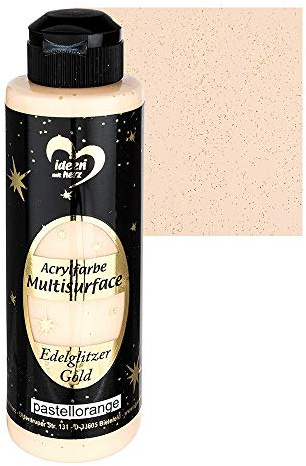 Ideen mit Herz Acrylfarbe Multisurface Edelglitzer | Universalfarbe auf Wasserbasis | mit edel schimmerndem Goldglitzer | 180 ml (pastellorange)