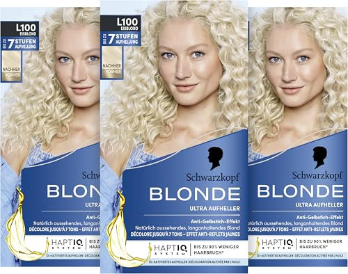 Schwarzkopf Blonde Aufheller L100 Eisblond (175 ml), Haarfärbemittel für Öl-aktiviertes Haare Aufhellen mit HaptIQ System, für bis zu 7 Stufen ohne Gelbstich