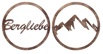 Bergliebe 3D-Deko Wandbild rund im Set Schriftzug und Berg Natur Holz Dekoartikel Ø je 39 cm Pohmer Design (geflammt)