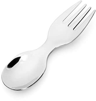Lekkabox Mini Edelstahl Göffel, 10cm - Gabel und Löffel in einem | Spork Campingbesteck klein, leicht - To Go Besteck für Kinder
