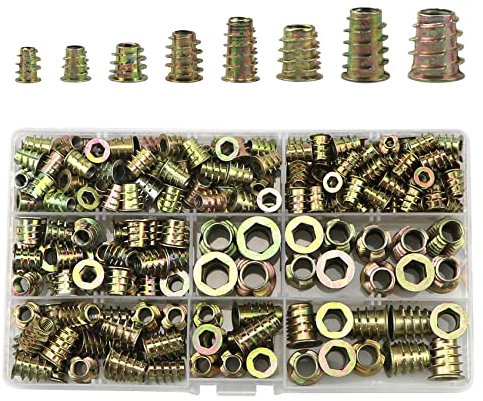 Threaded Insert Nuts, 222 Pcs Zinc Alloy D Nuts,Hexagon Socket Screws Into,Assortment Kit For Wood Furniture,Plastic, Metal(M4/M5/M6/M8/M10)