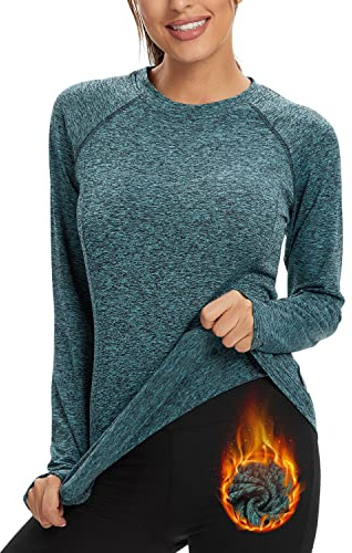 Soneven Funktionsshirt Damen Langarm Laufshirt Sport Shirt Fleece Thermo-Laufshirt Sweatshirts mit Daumenlöche Atmungsaktive Shirt Running Longsleeve Sportoberteile