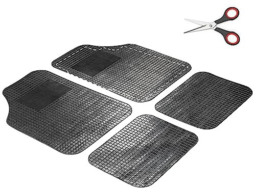 WALSER Universal Auto Gummimatten Set Varios, Antirutschmatten 4-teilig, zuschneidbare Fußmatten für PKW