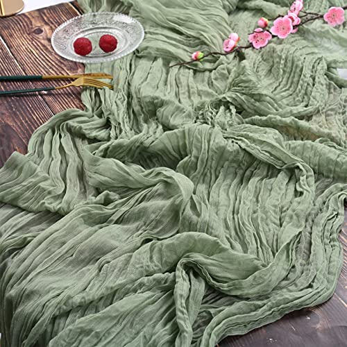 YMHPRIDE 2 Stück Tischläufer Salbeigrün, 90 cm x 300 cm Gaze Boho Tischläufer für Hochzeit Junggesellinnenabschied Baby Shower Dekorationen Geburtstagsfeiern