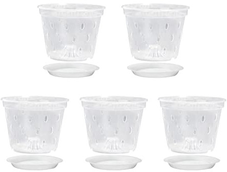 Voiakiu 5 Pots pour Orchidées, Pots D'orchidées pour Le Rempotage, Fleurs avec Trous Drainage Et Soucoupes, Pot Fleurs Transparent
