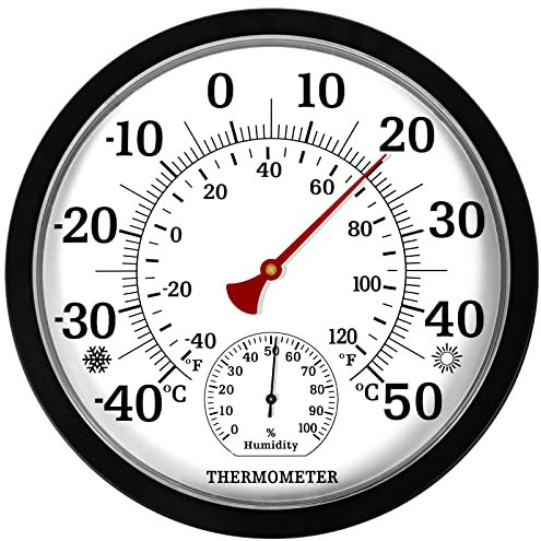Indoor Outdoor Thermometer Hygrometer - 10 Inch Analog Thermometer Hygrometer Room Temperature Humidity Meter Wall Hanging Thermometer for Patio