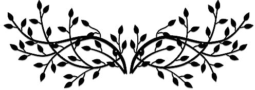 DUOOLN 2 Pieces Metal Tree Leaf Wall Decor Vine Olive Branch Leaf Wall Art Wrought Iron Scroll Sculptures Home Decor Above The Bed,Branches Hanging Wall Decor for Livingroom and Outdoor(Black)