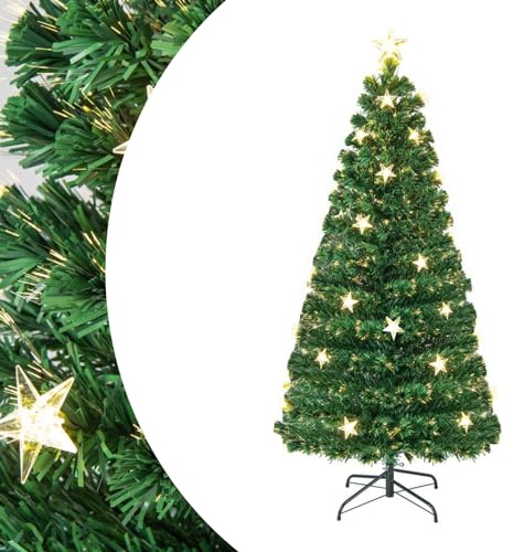 SPOTRAVEL 5FT Artificial Christmas Tree, Prelit Fiber Optic Xmas Tree | with 8 Light Modes, 21 Star Lights & 180 Branch Tips, Lighted Full Christmas Tree for Home Office Party Decor