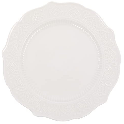 Abaodam Assiette En Céramique En Relief 20 Cm Blanche Assiette De Service Vintage Plat Robuste Pour Restaurant Et Maison Adapté Pour Dîner Et Présentation Polyvalente