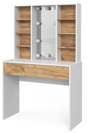 Vicco Schminktisch Goldkraft Eiche/Weiß Alexa 93x147x40 cm - Frisiertisch, Schafft sofort EIN aufgeräumtes Beauty-Setup