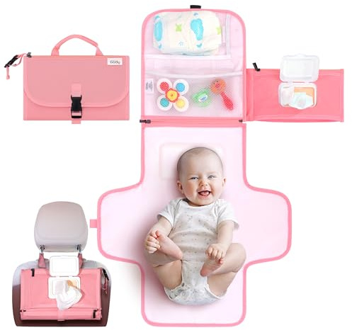 Kopi Baby Portable Diaper Changing Pad with Wipes Pocket, Classic Pink