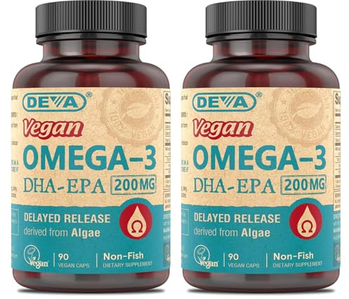 DEVA Vegan Omega-3 DHA-EPA, from Micro Algae, Delayed Release, 90 Vegan Capsules (Pack of 2)
