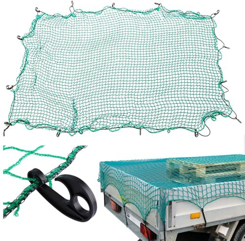 Oungy Cargo Net, 2x3M/6.5x10FT Cargo Net for Van, Pickup Truck Cargo Netting with 15 Hooks, Green Cargo Net Heavy Duty Bungee Cargo Mesh Net for Car ATV Boat SUV Van Trailer