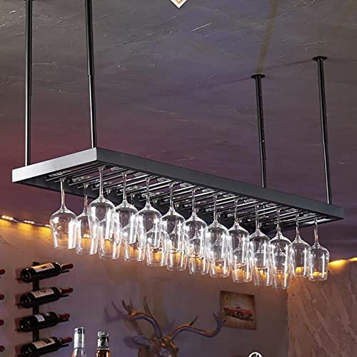 IBOWZ Deckenverzierung Deckenregal Weinregal aus Metall, höhenverstellbar, Weinglashalter aus schwarzem Eisen, an der Decke montiertes Weinglas-Hängegestell, für Bars, Restaurants, Küchen