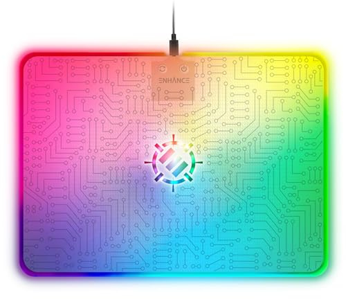 ENHANCE Voltaic 2 Gaming-Mauspad - 7 LED-Farben, Helligkeitsregler - Großes Mauspad (34,93 x 25,15 cm) mit glatter Oberfläche für PC-Gamer, Gaming-Schreibtisch