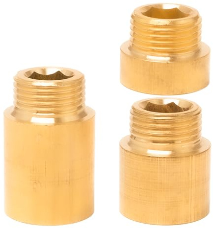 Sixfolo 3 Stück Hahnverlängerung 1/2 Zoll x 10mm,20mm,30mm | RohrverläNgerung Messing 1/2,Solide Gewindefitting Messing mit Innengewinde und AußEngewinde für Wasserhähne und Duschköpfe