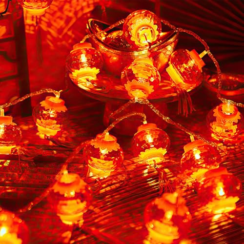 Chinese Lantern String Lights 1.5m - Red Mini Lanterns for Spring Festival, New Year, Outdoor Decoration - 10 Battery Powered Lights for Garden, Yard, Wedding, Party