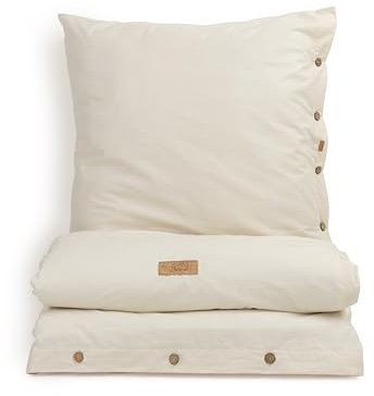 DILIOS Natur Bettwäsche 135x200 – 100% Baumwolle, Oeko-TEX, Atmungsaktiv & Antiallergisch, Ungebleicht & Naturweiß, Mit Kokosknöpfen, 2teilig - Bettbezug + Kissenbezug, 100% Rohbaumwolle