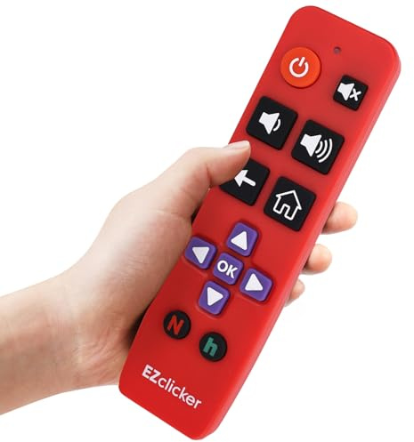 EZclicker Telecomando TV universale a grandi pulsanti per Device non compatibile con Roku Stick (2xAAA Batterie non incluse) (Rosso)