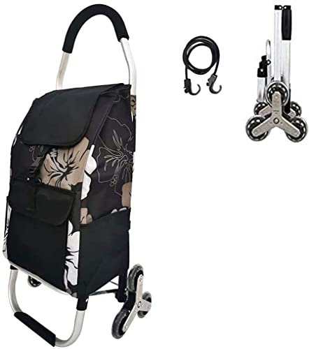 Folding Shopping Trolley 6 Wheels Stair Climber Cart with Removable Bag, Adjustable Elastic Cord, 2 Extra Pockets, Utility Trolley, Maximum Capacity 50kg, 45L