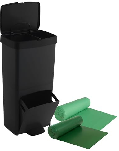 Pack Poubelle ou recyclage 70L, VERTICAL, 2 compartiments, poubelle à déchets, 76 cm, gestion facile, comprend des sacs poubelle adaptés 30 + 40 l