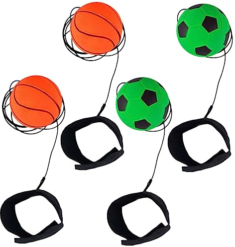 KONTONTY 4 Stück Handgelenk Ball Mit Schnur Für Kinder Und Erwachsene Elastische Gummibälle Für Basketball Und Fußball Rückgabespielzeug Für Freizeit Und Training