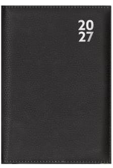 2027 Diary A6 Week Day Per Page - Black Faux Leather Pocket Appointment Diary - Compact Daily Planner Organiser - Home Office Business School Travel