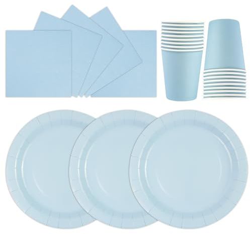 HiEnjoin 72 Stück Partygeschirr Set,Blau Papiergeschirr Set,Geburtstag Party Geschirr Becher Serviette Pappteller für Babypartys, Geburtstag, Weihnachten Geburtstagsparty Deko-24 Gäste