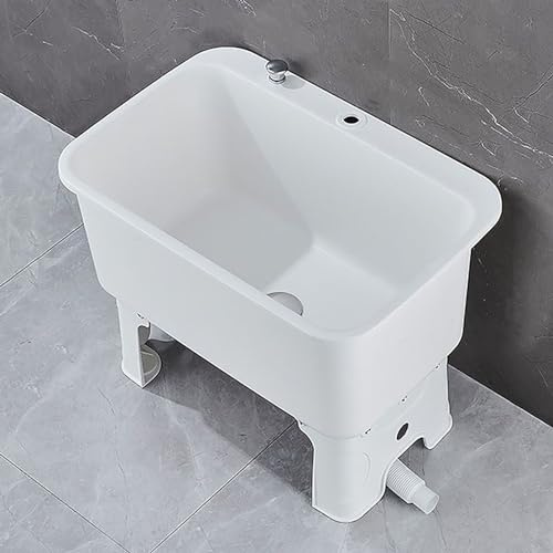Floor Mop Sink,Commercial Mop Sink Utility Tub, 23.6 Deep Basin With Drain Strainer, Ideal For Kitchen, Restaurant, Garage Cleaning, White Slop Sink For Efficient Waste Disposal,White,W 23.6