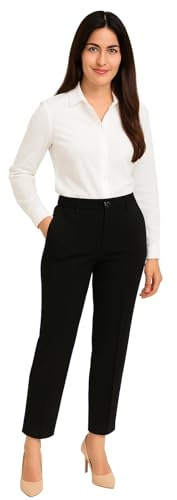 MAARAE Women’s High Waist Straight Leg Black Trousers Size 12 | 30 Inch Inseam | Black Work Trousers Women | Smart Office, Formal & Business Casual Pants with Pockets