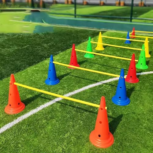 Set di ostacoli per allenamento agilità, 10 coni e 5 bastoncini flessibili da slalom per esercizi sportivi, allenamento di calcio e competizioni, per migliorare la velocità e la coordinazione degli