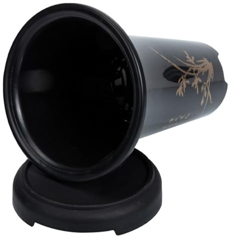 Housoutil Maceta Grande para Orquídeas de Cerámica Negra con Bandeja Maceta de Vivero Resistente con Orificio de Drenaje Adecuado para Interior y Decoración de Jardín Diámetro 207 MM