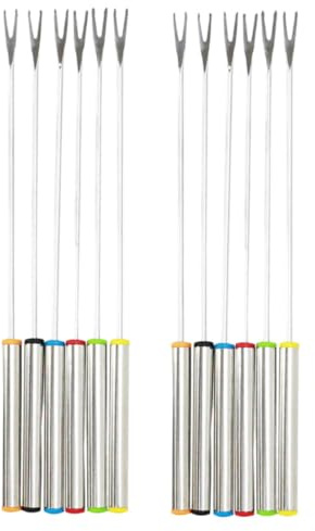 Hoement Lot de 12 Fourchettes à Fondue en Acier Inoxydable 24 Cm, Couleurs Variées, Ustensiles Polyvalents pour Fromage, Chocolat, Fruits et Viande, Usage Familial et Barbecue