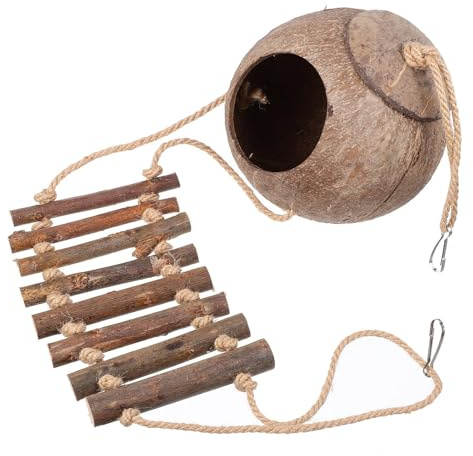 TOPBATHY Rifugio Facile da Trasportare con Dettagli Realistici in Legno e Guscio di Cocco come Nascondiglio per Rettili e Decorazione per Terrarium per Rettili Lizard