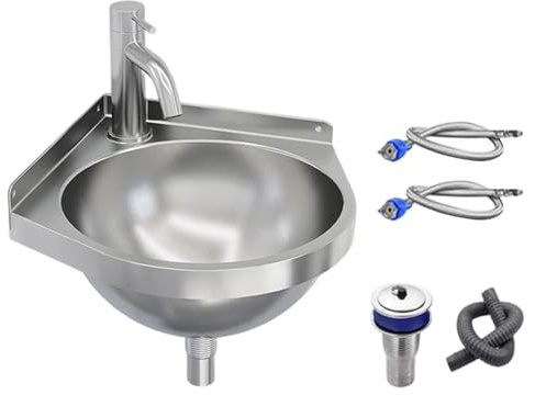 Lavabo da bagno a parete | Lavabo angolare in acciaio con rubinetto, lavabo triangolare da parete | per bagno, cucina, ingresso di casa, lavanderia, giardino, terrazza,