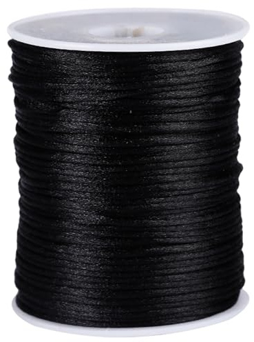 Cordoncino a coda di topo in nylon satinato nero da 2 mm - Bobina da 100 iarde, per creazione di gioielli, macramè, bracciali e collane, cordoncino artigianale forte e resistente allo sfila