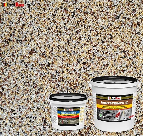 Isolbau - Buntsteinputz für Außen und Innen (Weiß, Gelb, Braun, Schwarz) 20 kg - BP50 Mosaikputz Dekorationsputz Frostsicher, Wasserfest, Stoßfest - mit Quarzgrund 4 kg