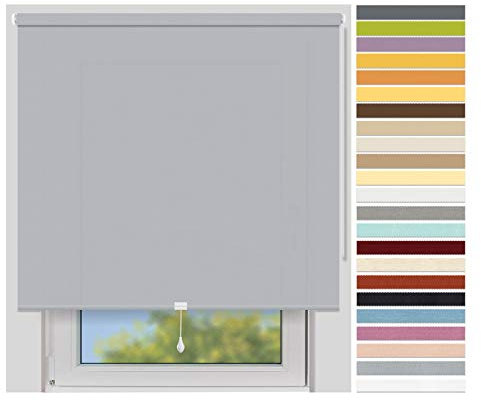 EFIXS Sichtschutzrollo Mittelzug Medium - Rollos nach Maß - 25 mm - Stoffbreite bis 180 cm, Höhe bis 240 cm - Hier: bis 80 cm x 240 cm (BxH) - hellgrau (4934) - lichtdurchlässig, Springrollo