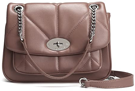 David Jones - Sac Bandoulière Matelassé Femme - Sac à Main Chaînes Porté Epaule Simili Cuir PU - Besace Rabat Tourniquet Pochette Cartable Taille Moyenne - Sac Elegant Mode Tendance Chic - Rose