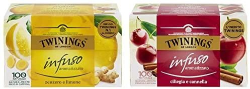 Twinings, Infuso Aromatizzato Zenzero e Limone, Sapore Avvolgente, Senza Caffeina, Confezione da 120 Filtri & Infuso Aromatizzato alla Ciliegia e Cannella, Sapore Vellutato e Avvolgente