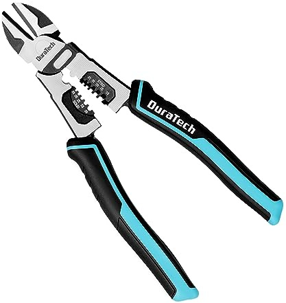 DURATECH 4-in-1 Diagonal Cutting Pliers, 8 Multifunction Heavy Duty Side-Cutting Pliers with Wire Stripper, Wire Cutters with Ergonomic Handle for Electricians and Homes