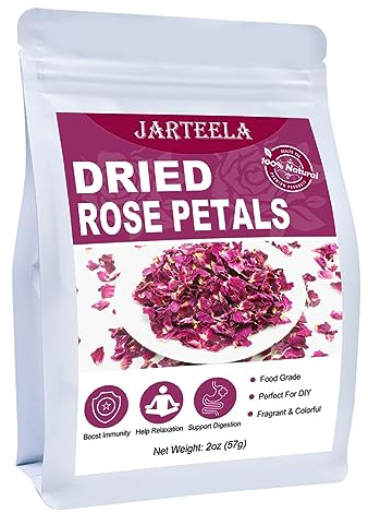 Jarteela - Dried Rose Petals Culinary- Natural Edible Rose Petals, 2oz - Food Grade Flower Petals - Non-GMO Tea - Perfect for Soap, DIY, Tea & Baking