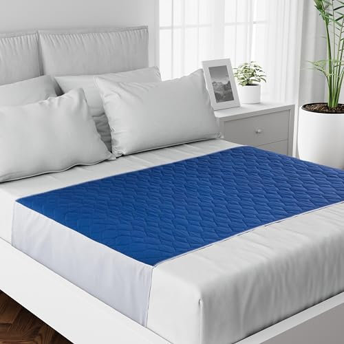 Lynmark® Waterproof Bed Protector with Tuck-In Flaps - Washable Bedwetting & Incontinence Sheets Absorb Up to 2L - Leak-Proof OEKO-Tex Certified Cotton Mattress Pad for Double Beds - 135x85cm, Navy
