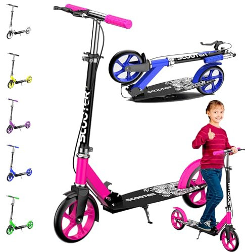 Scooter for Children Cityroller Klappbarer City Roller für Kinder, Höhenverstellbar, Tretroller für Erwachsene | Easy Maneuvering | for Adults with up to 100 kg Load Capacity Scooter Aluminium,Rosa
