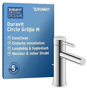Duravit Cicle Waschtischarmatur, Größe M (Auslauf Höhe 112 mm), Wasserhahn Bad mit Zugstangen-Ablaufgarnitur, Armatur Waschbecken, Chrom