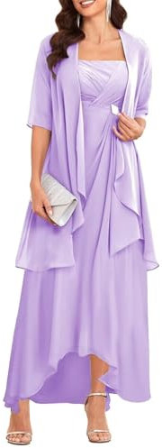 YIANN Robe de soirée formelle en mousseline de soie pour femme avec veste, lilas, 44